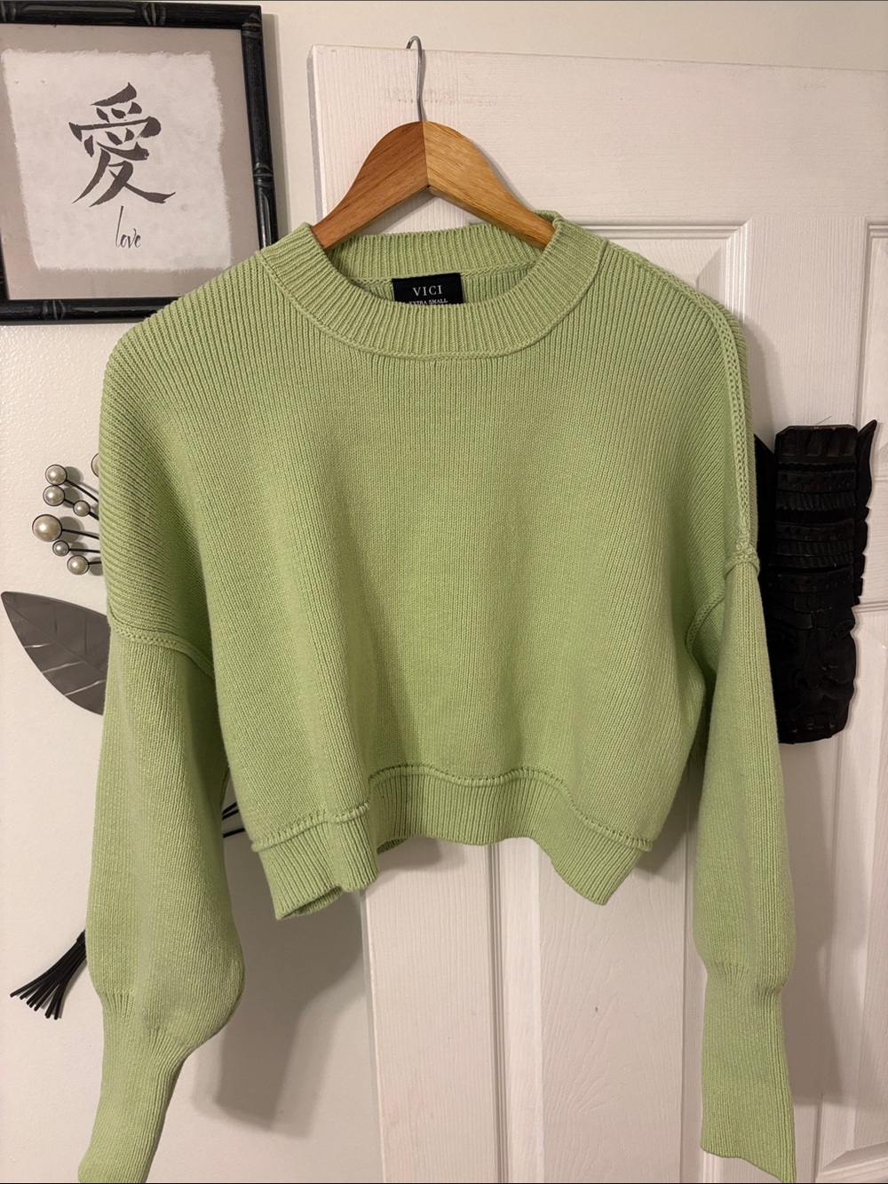VICI Pastel Lime Cropped Crewneck Sweater